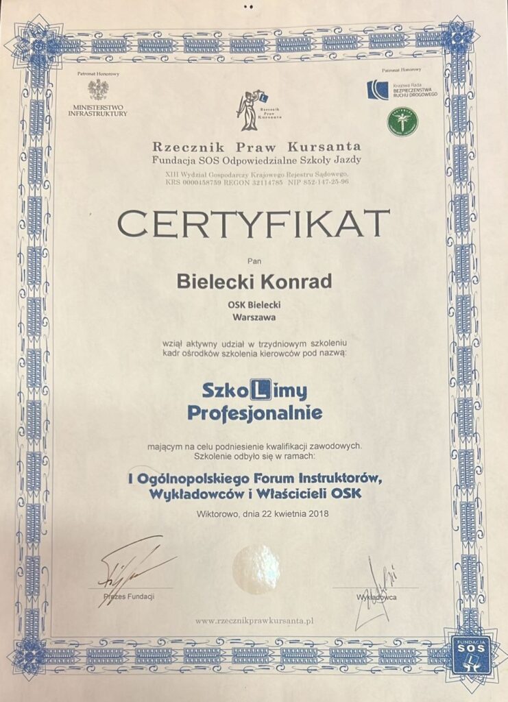 Dyplom OSK Bielecki